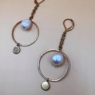 Pendientes largos aro y perla