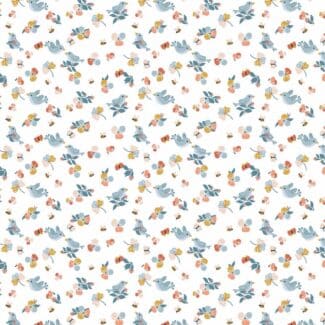 Popelín de algodón pajaritos y flores